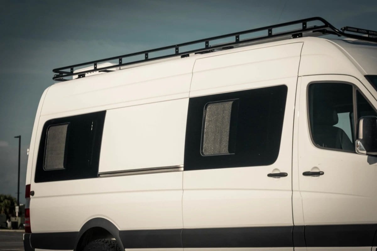 Mercedes Sprinter (2007+) Passenger Rear Quarter Screened Half-Slider Window 170″ WB ( Open-Exterior View ) - Campervan HQ
