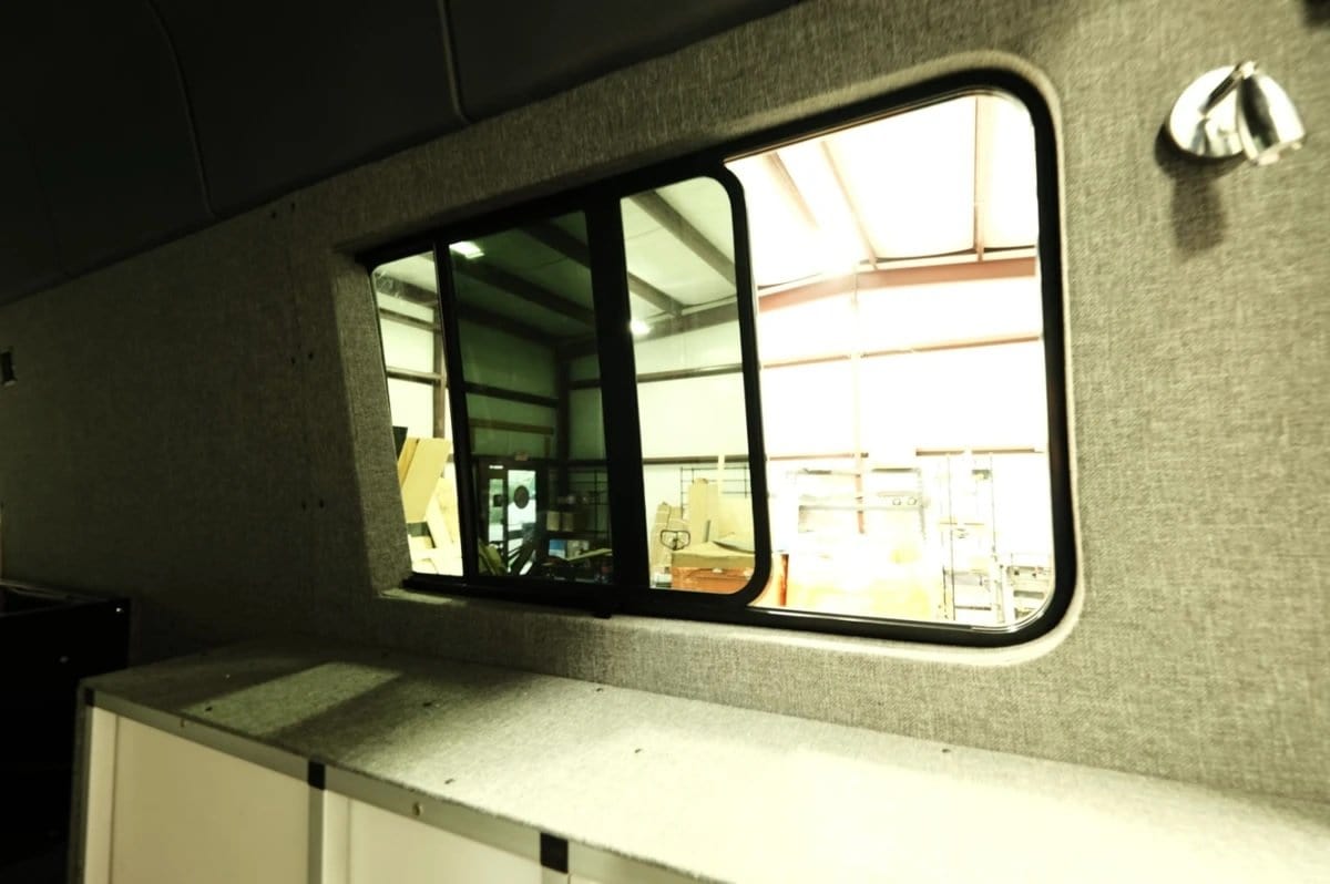 Mercedes Sprinter (2007+) Passenger Rear Quarter Screened Half-Slider Window 170″ WB ( from Inside-Open ) - Campervan HQ