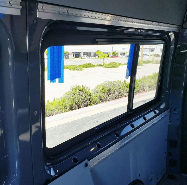 Mercedes Sprinter (2007+) Passenger Rear Quarter Screened Half-Slider Window 144″ WB (Internal Side View) - Campervan HQ