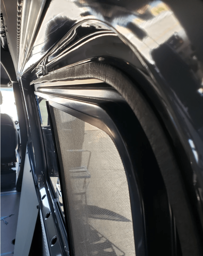 Mercedes Sprinter (2007+) Passenger Rear Quarter Screened Half-Slider Window 144″ WB (Screen Close View) - Campervan HQ
