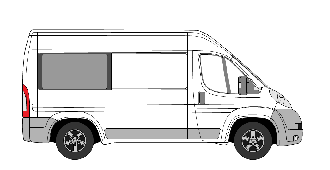 Ram ProMaster 159" Passenger Side Rear Quarter Panel Fixed (FW383R) Window Placement - Campervan HQ