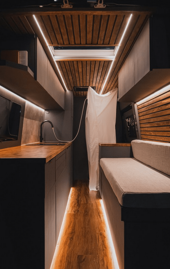 RV Hidden Stainless Steal Shower Pan (Interior View) - Campervan HQ