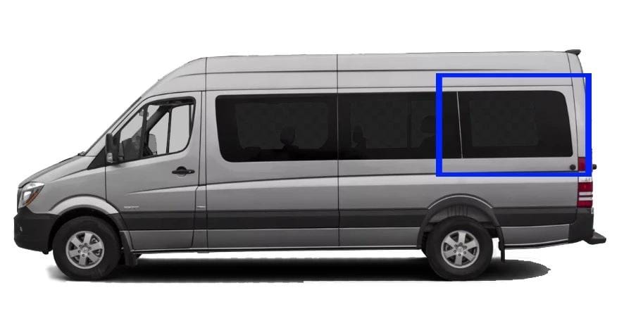 Mercedes Sprinter (2007+) Driver Rear Quarter Screened Half-Slider Window (170″WB)_Position - Campervan HQ