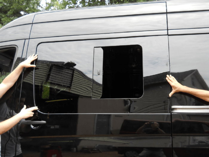 Mercedes Sprinter Driver Side Forward Half-Slider Window ( Mounted-Open ) - Campervan HQ