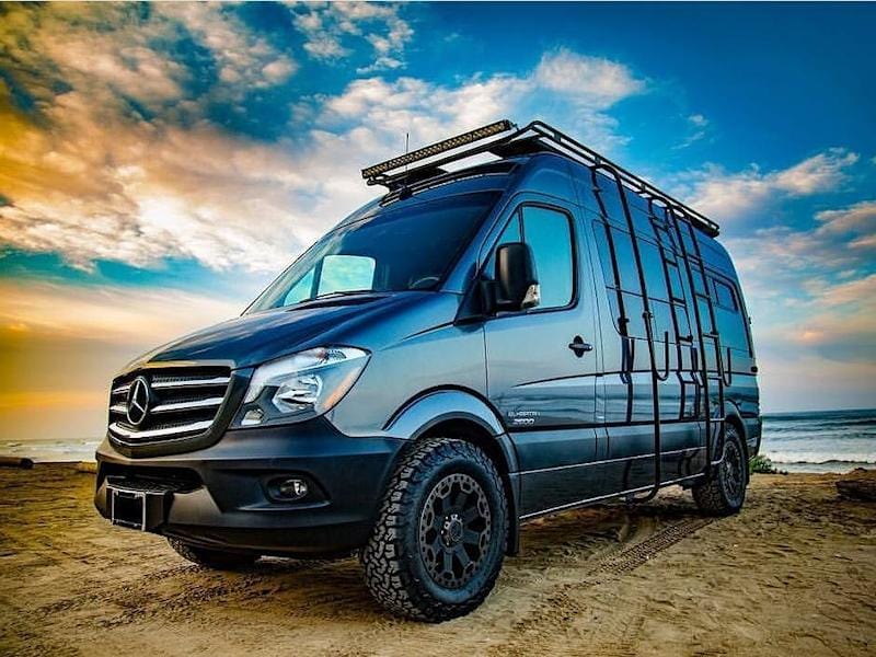 Aluminess Mercedes Sprinter 144"WB Roof Rack (2007+ High-Roof)_ Touring Style with Perforated Aluminum - Campervan HQ