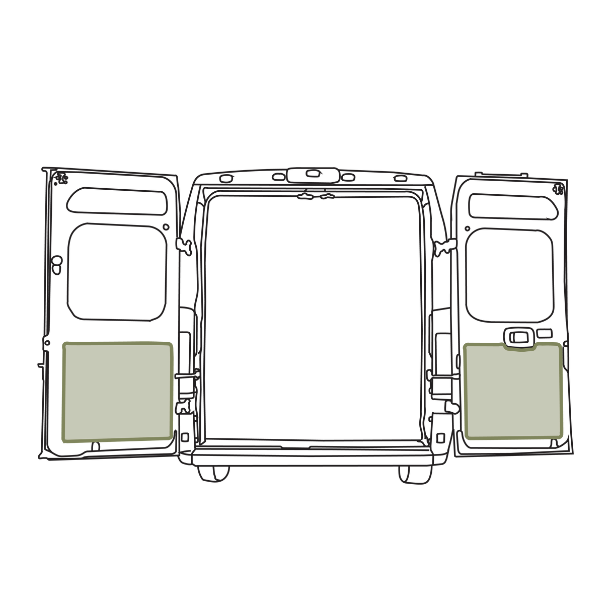 VanEssential Ram Promaster Lower Rear Door Storage Panels (Rear)