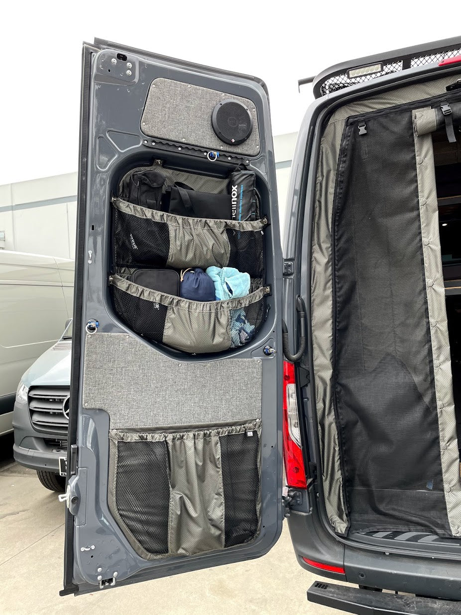 RB Components 2019+ Sprinter Van Fabric - Rear Door Window Multi Compartment Stuff Bag