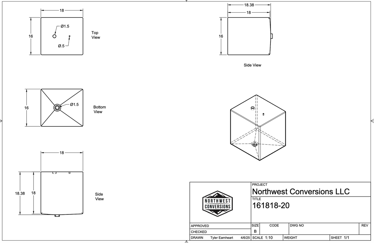 Northwest Conversions 20 Gallon Galley/Universal Water Tank (Fresh/Grey)