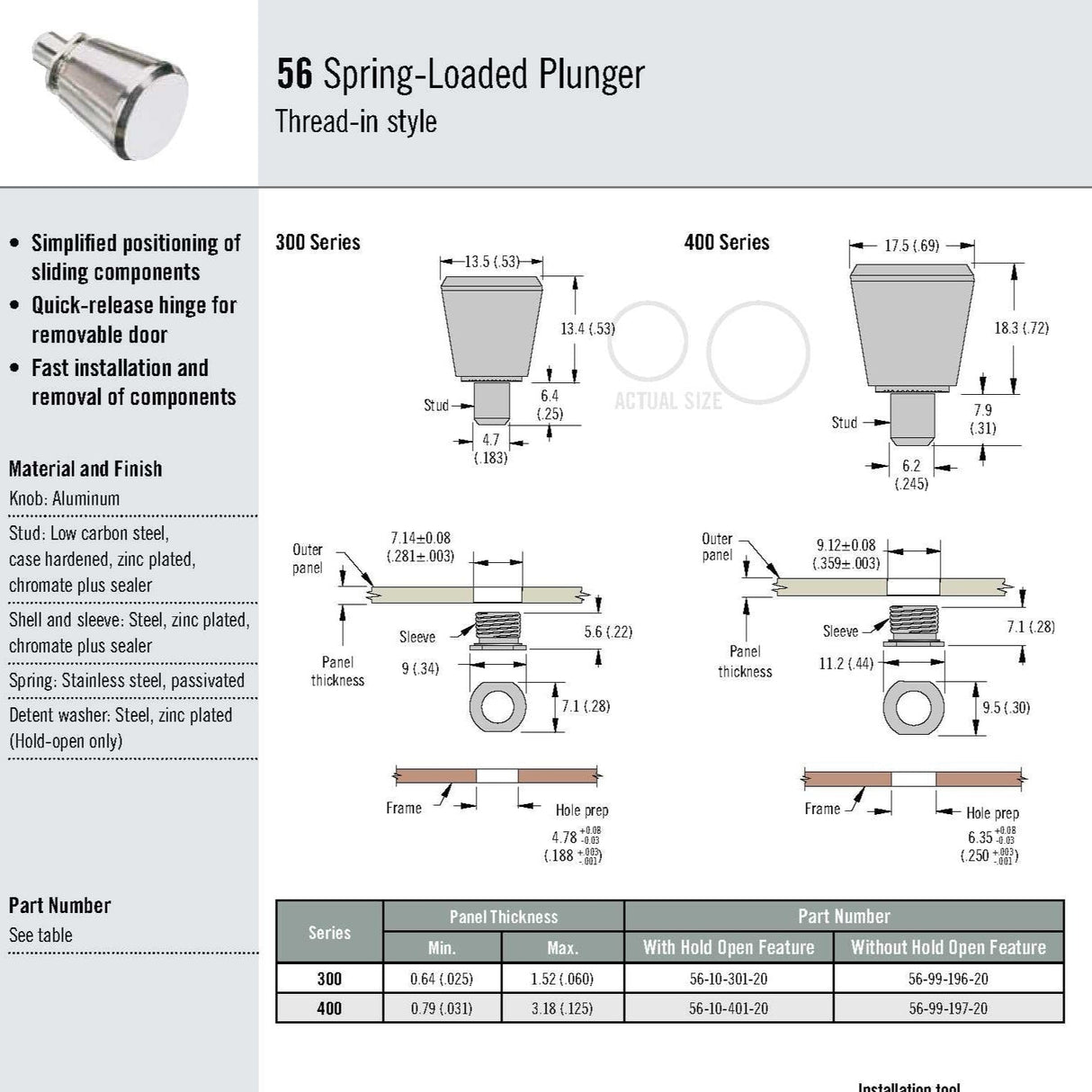 RB Components Door Cabinet Plunger