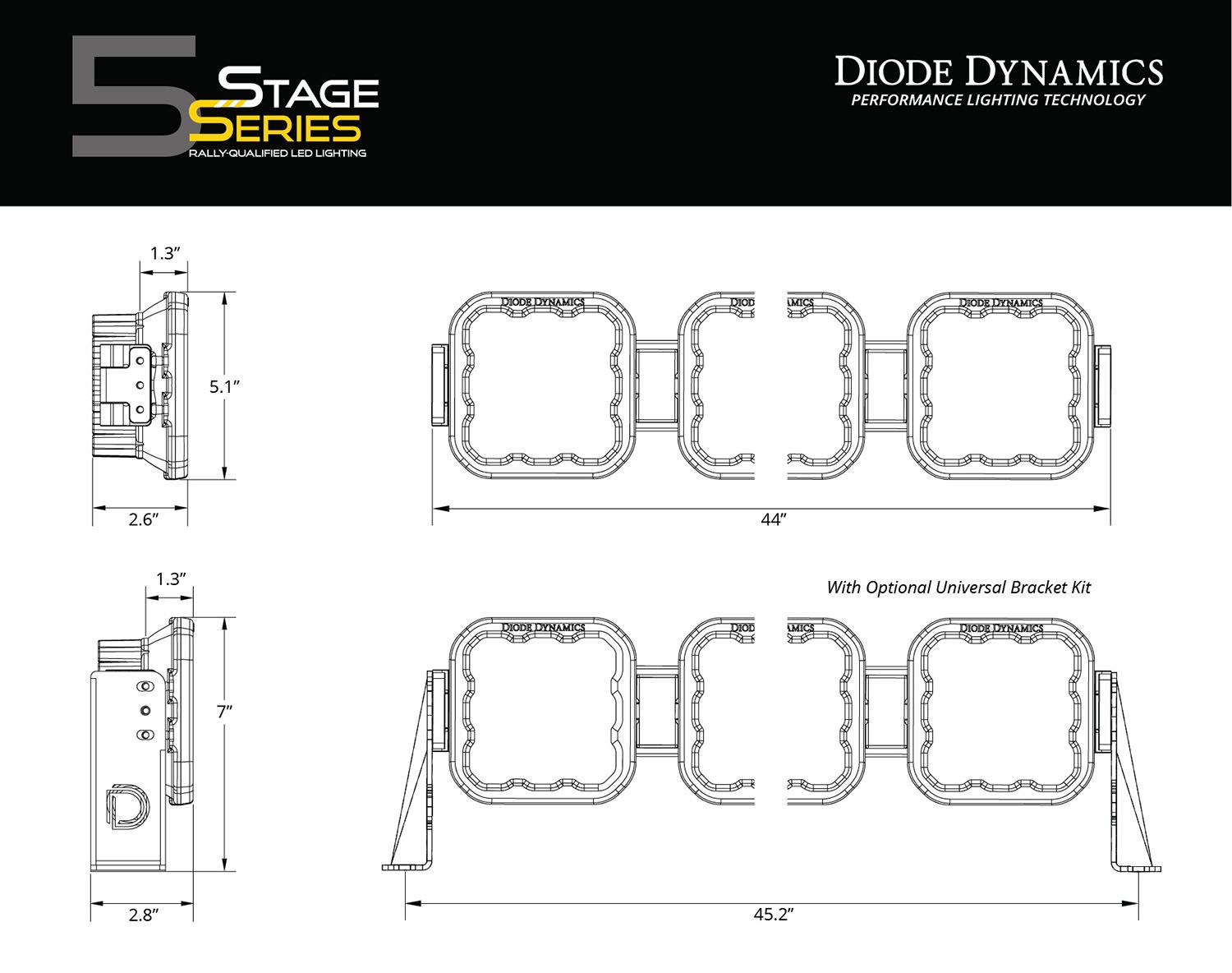 Diode Dynamics SS5 Sport Universal CrossLink 7-Pod Lightbar Yellow Driving-7