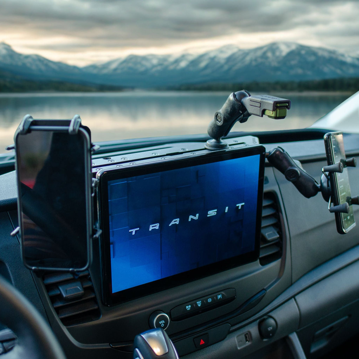 TERRA X Ford Transit Dash Mount – Navidok No-Drill Dash Mount for 12" Screen Vans - with Dual RAM Balls, T-Slot Track