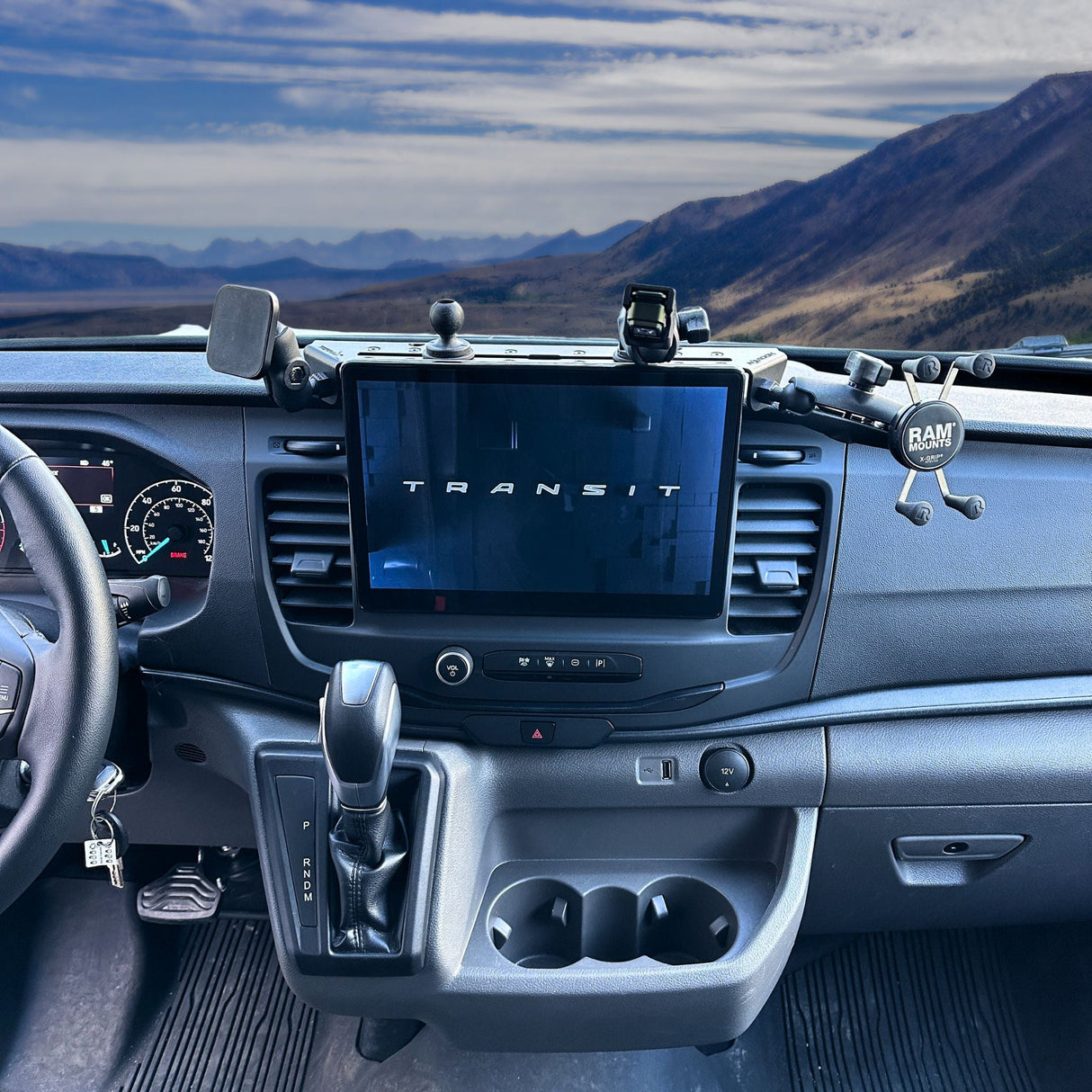 TERRA X Ford Transit Dash Mount – Navidok No-Drill Dash Mount for 12" Screen Vans - with Dual RAM Balls, T-Slot Track