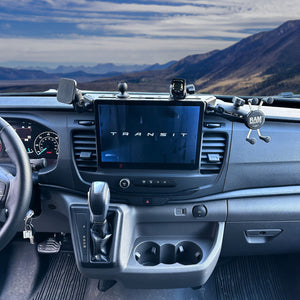 TERRA X Ford Transit Dash Mount – Navidok No-Drill Dash Mount for 12" Screen Vans - with Dual RAM Balls, T-Slot Track