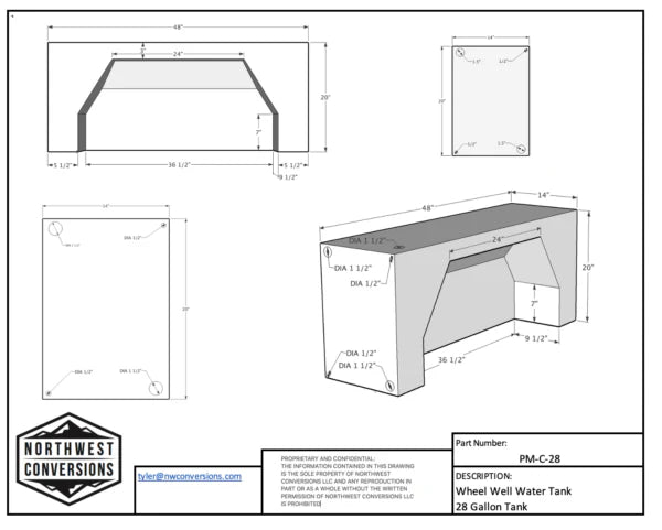 Northwest Conversions 28 Gallon Ram ProMaster Wheel Well Water Tank (Center)