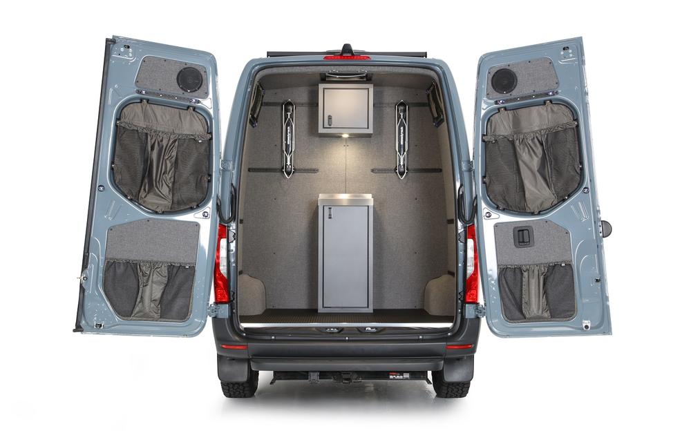 RB Components 2019+ Sprinter Van Rear Door Lower Stuff Bag Kit - w/Graphite Upholstered Panels
