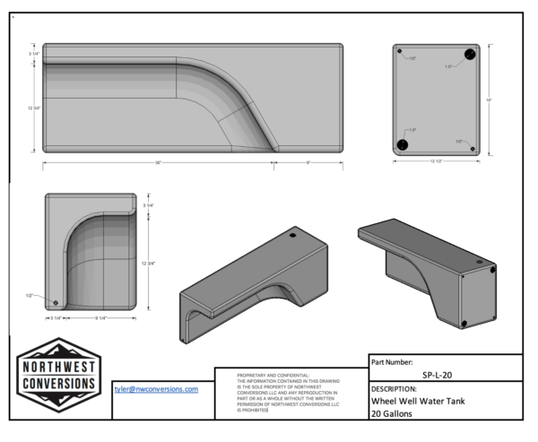 Northwest Conversions 20 Gallon Wheel Well Water Tank (Left)