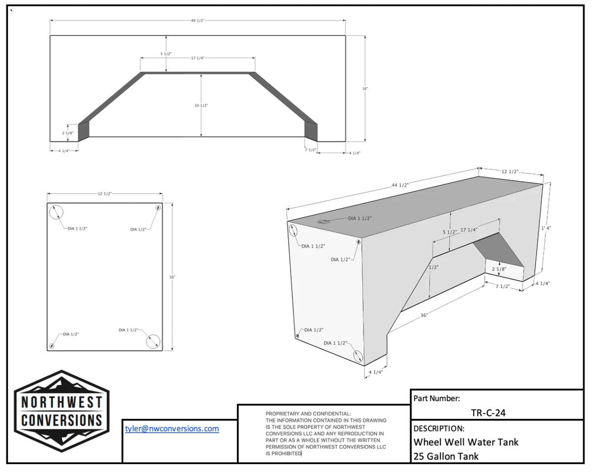 Northwest Conversions 25 Gallon Ford Transit Wheel Well Water Tank (Center)