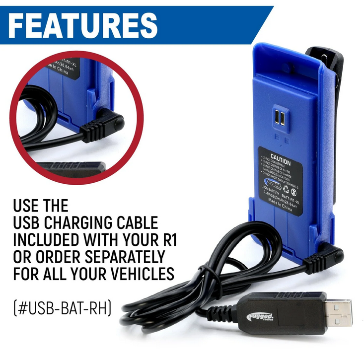 Rugged Radios R1 Handheld Radio High Capacity Battery and Belt Clip