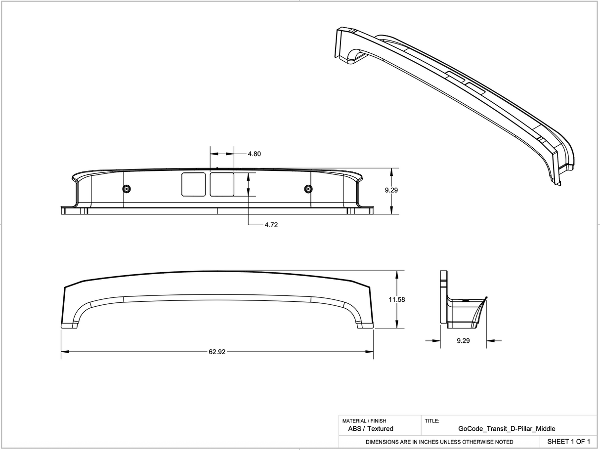 GoCode 2015+ Ford Transit D Pillar Trim Kit