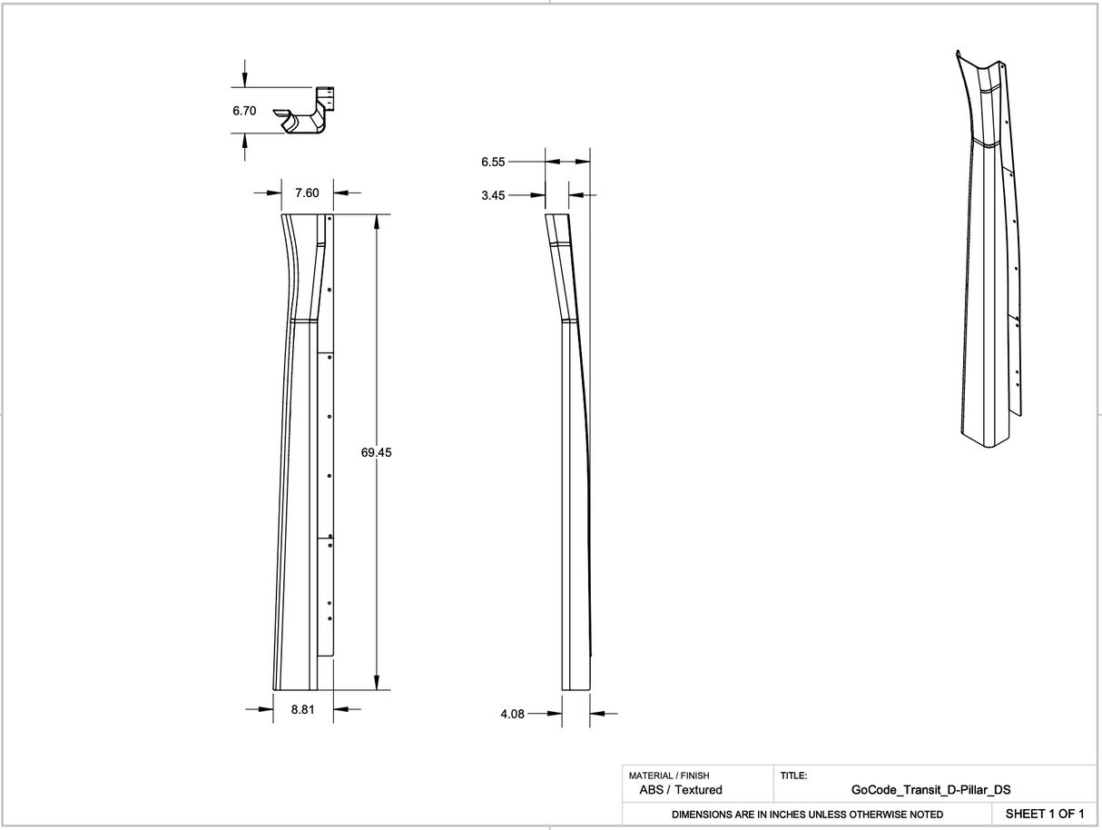 GoCode 2015+ Ford Transit D Pillar Trim Kit