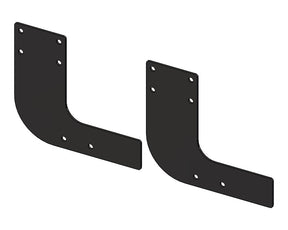 Two black metal brackets on a white background