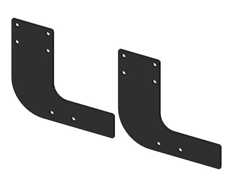 Two black metal brackets on a white background