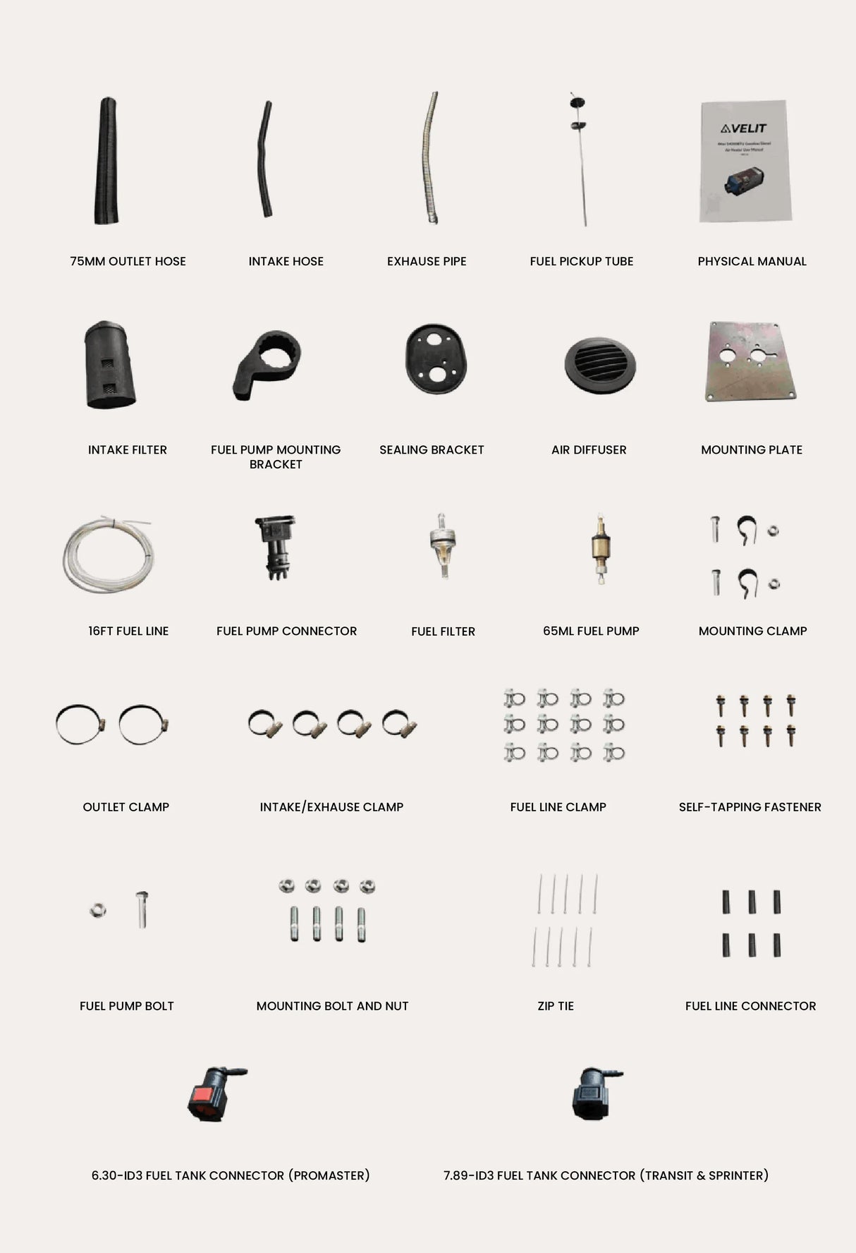VELIT 4000P Diesel Air Heater (Kit Contents)