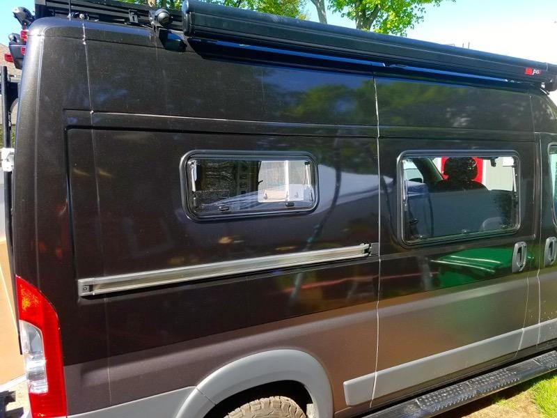 Arctic Tern Double-Pane RV Window (300x700mm) on Ram Promaster Van (Exterior View) - Campervan HQ