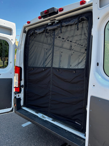 Van Essential Ram ProMaster Rear Door Bug Screen (Upper Half Rolled Up) - Campervan HQ
