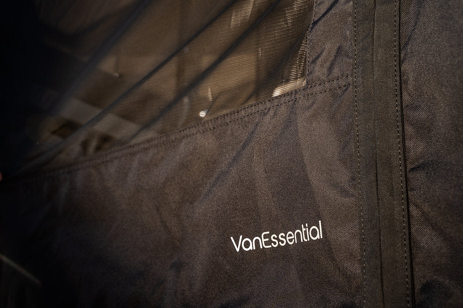 Van Essential Ford Transit Sliding Door Bug Screen (with Van Essential Logo) - Campervan HQ