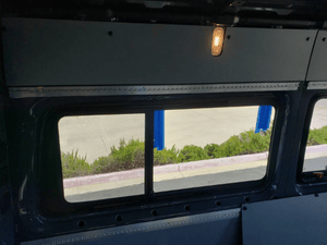 Mercedes Sprinter (2007+) Driver Rear Quarter Half-Slider Window 144″ WB (Inside View) - Campervan HQ