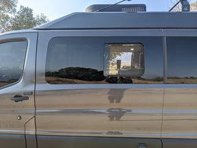 Ford Transit 2015+Driver Side Forward Half-Slider Screened Window (Low Roof)_Front View - Campervan HQ