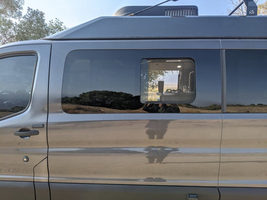 Ford Transit 2015+Driver Side Forward Half-Slider Screened Window (Low Roof)_Front View - Campervan HQ