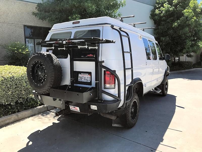 Aluminess Ford E350 Van Rear Swing-Arm Bumper (1992-2014) Right Rear View without Box- Campervan HQ