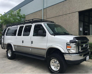 Aluminess Ford E350 Van Roof Rack (1992-2014) Roof Rack From Right Front View - Campervan HQ