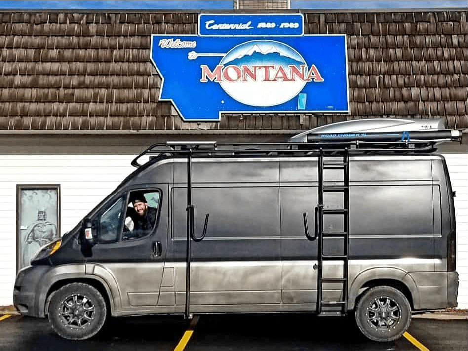 Aluminess Ram promaster Van with Surf Poles and Surf Hooks - Campervan HQ