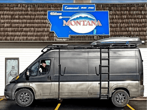 Aluminess Ram promaster Van with Surf Poles and Surf Hooks - Campervan HQ