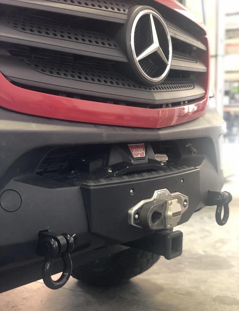 Mercedes Sprinter Compact Front Winch Bumper (With Front Receiver Hitch and Recovery Points, Shackles Sold Separately) - Campervan HQ