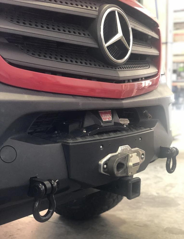 Mercedes Sprinter Compact Front Winch Bumper (With Front Receiver Hitch and Recovery Points, Shackles Sold Separately) - Campervan HQ