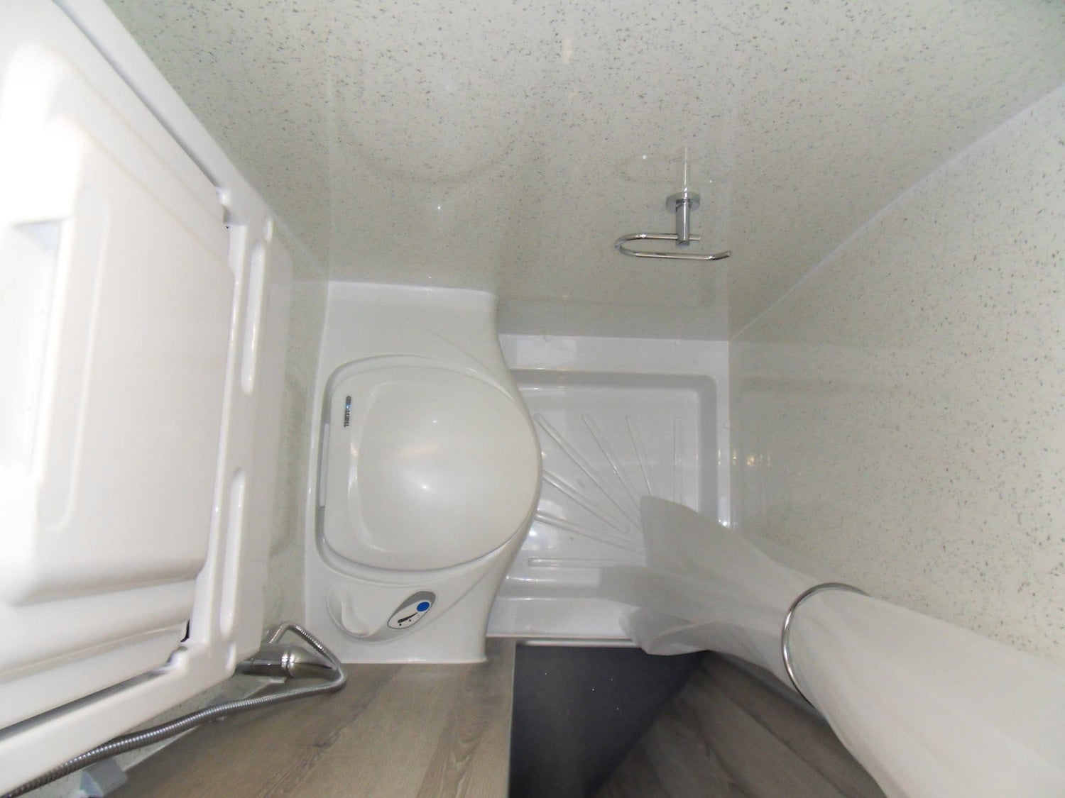 Thetford C402C RV Toilet in Small RV Bathroom - Campervan HQ
